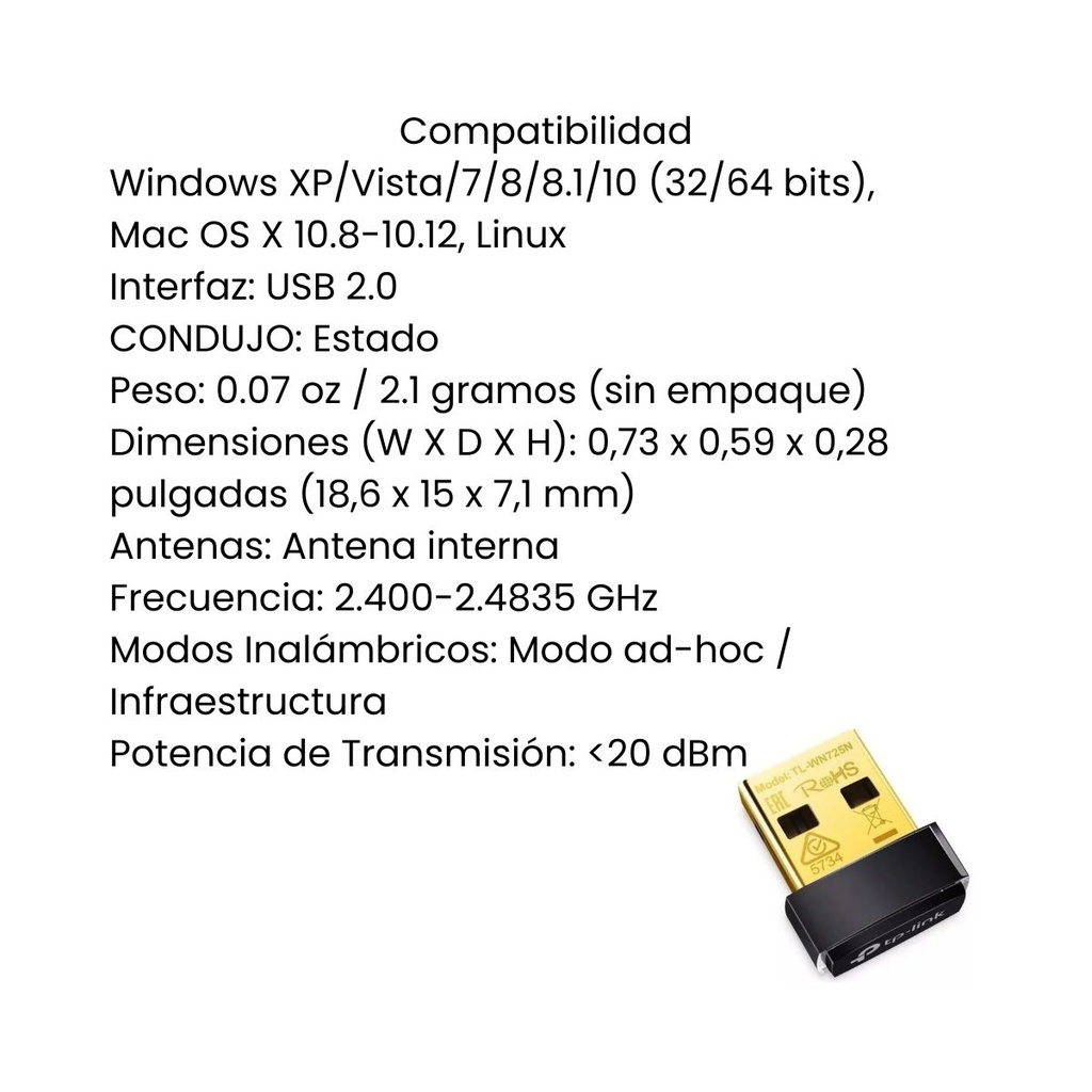 Adaptador de Red TPLINK Nano USB N 2.4 GHz