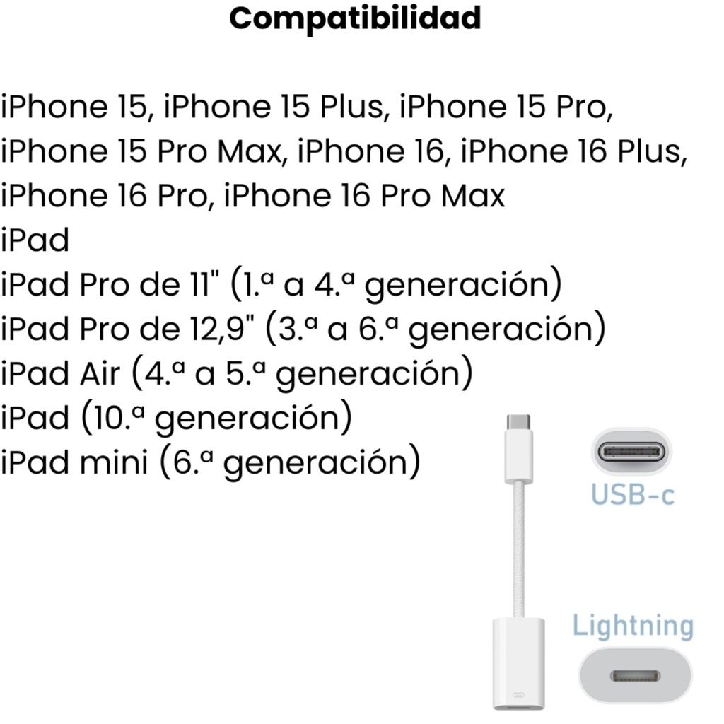 Adaptador de USB-C a conector Lightning