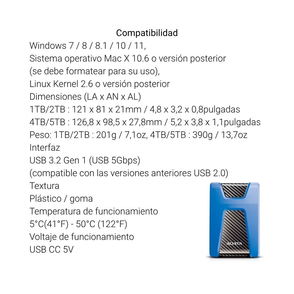 Disco Duro ADATA Externo HD650 1TB -Azul