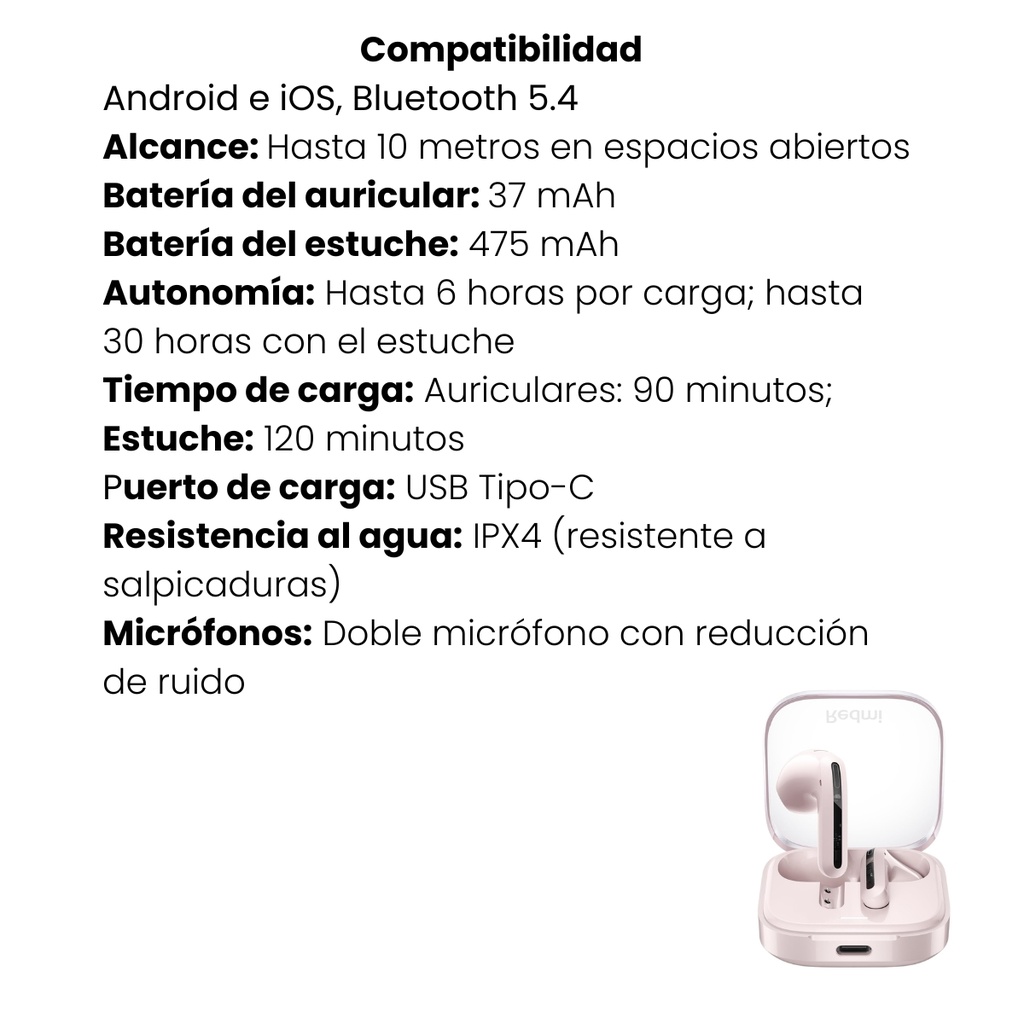 Audífonos Xiaomi Redmi Buds 6 Active - Rosa Transparente