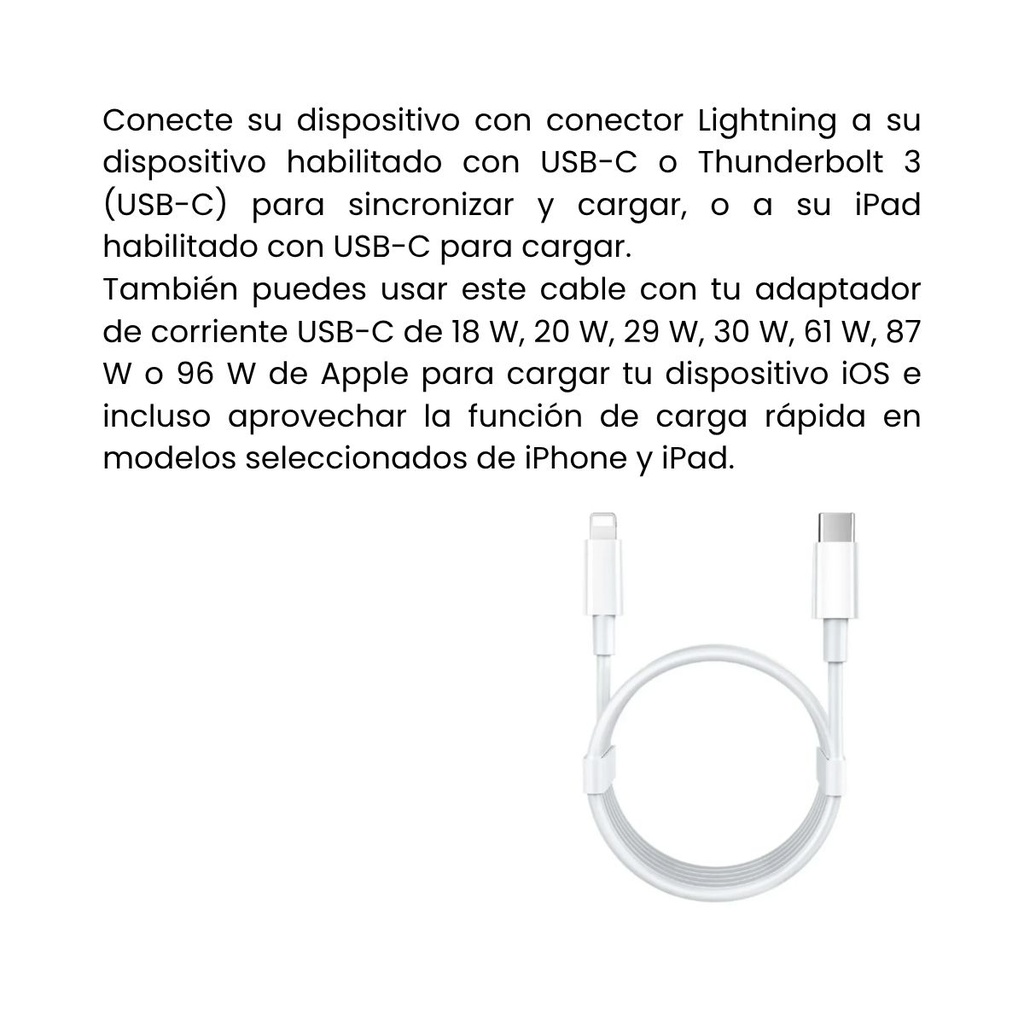 Cable Apple USB-C a Lightning – Potencia y Velocidad en 1 Metro