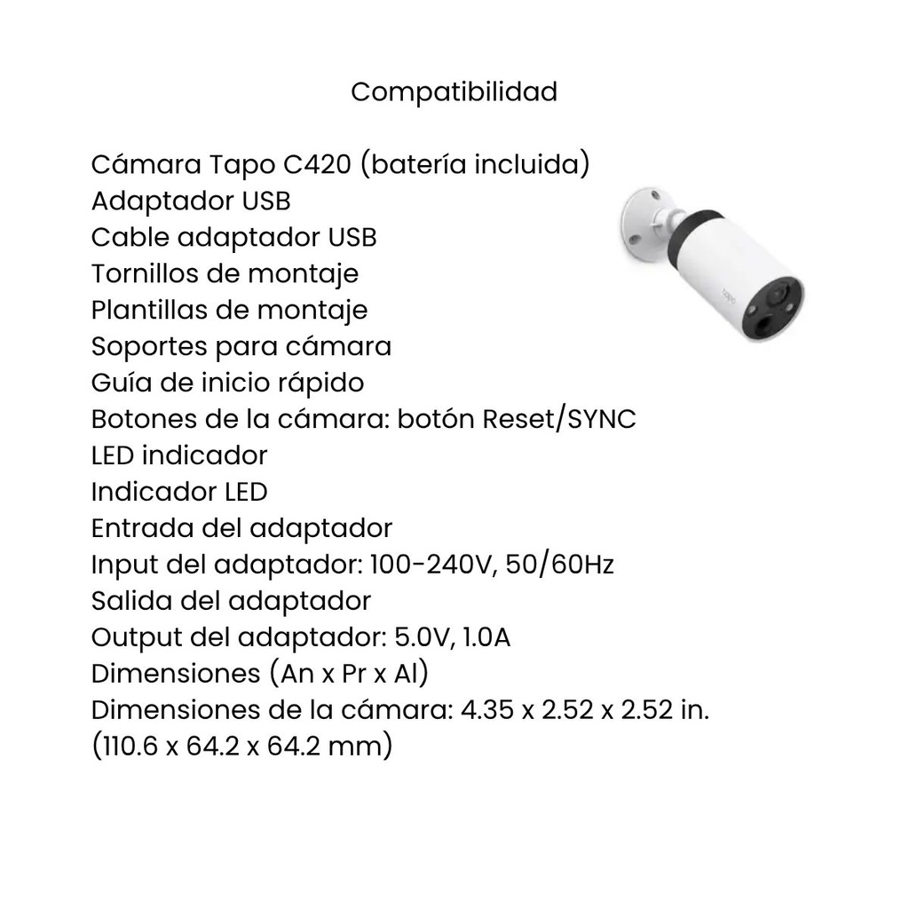 Cámara de Seguridad TP-Link Tapo Inteligente Inalámbrica Blanca