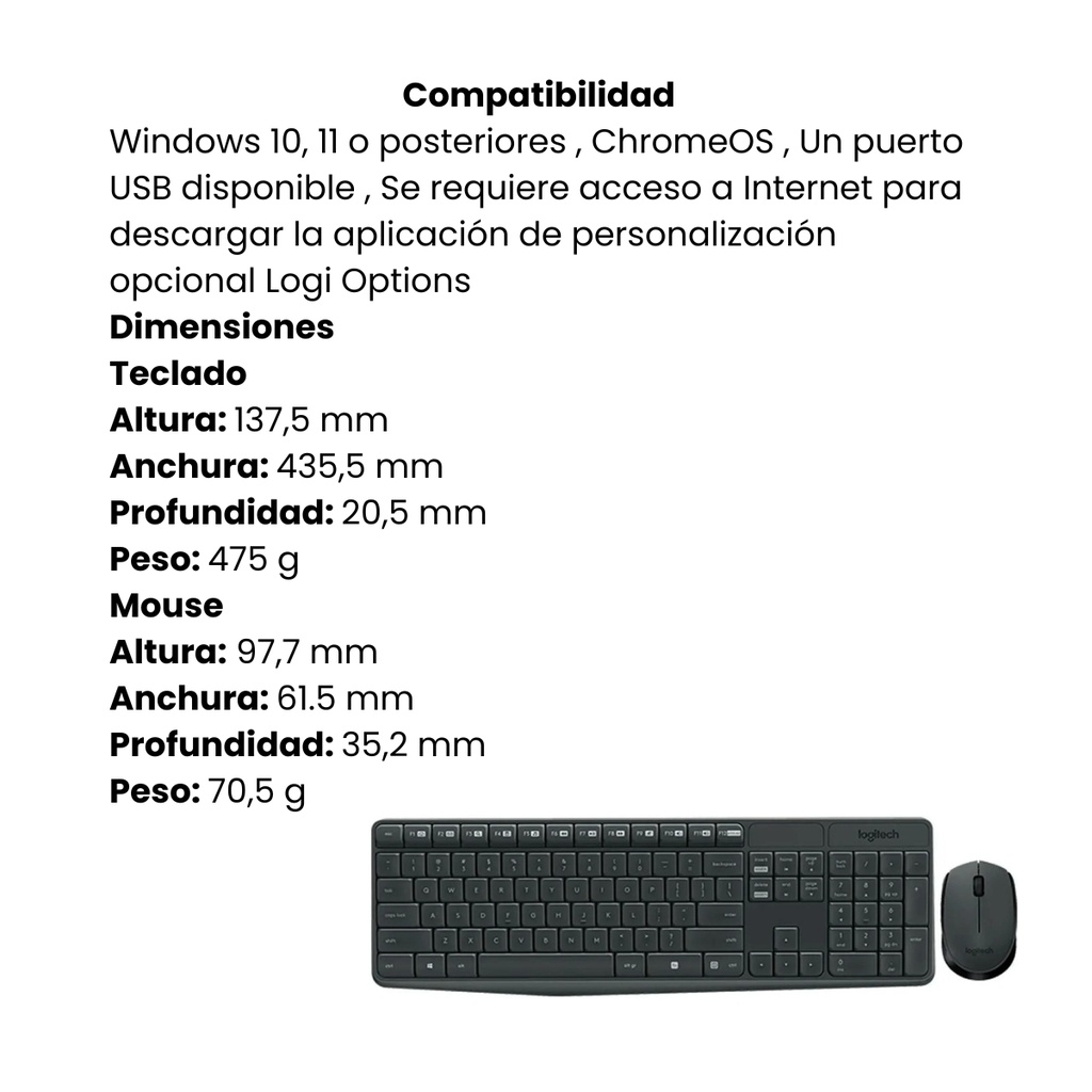 Combo LOGITECH Teclado y Mouse Mk235 Inalámbrico