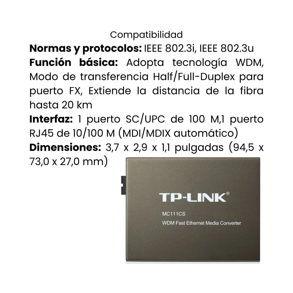 Convertidor TPLINK Multimedia WDM de 10/100Mbps