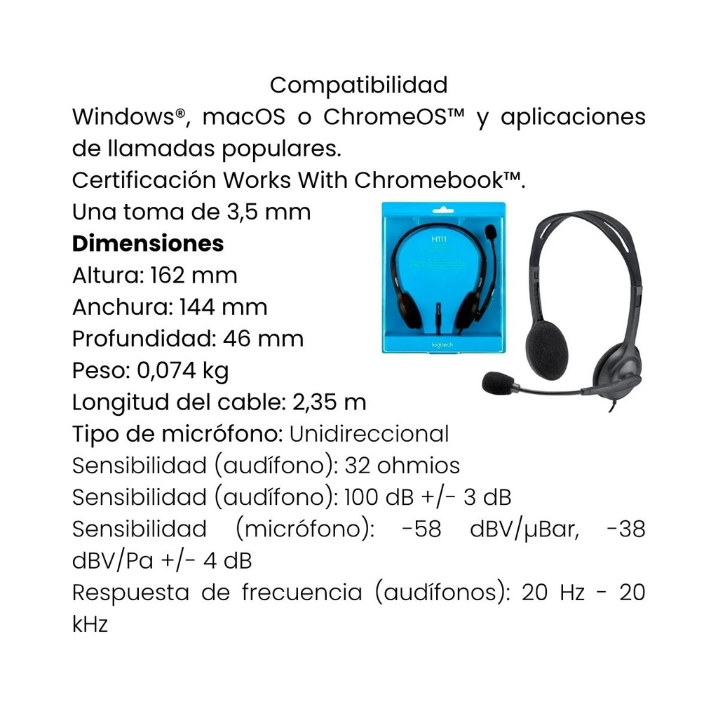 Diadema Logitech H111 Multidispositivo Con Micrófono Negro