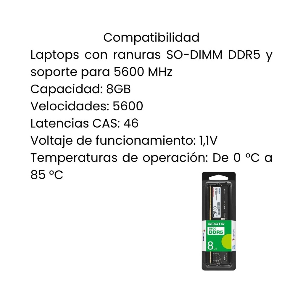 MEMORIA RAM ADATA DDR5 8GB 5600MHz  PC5-44800 