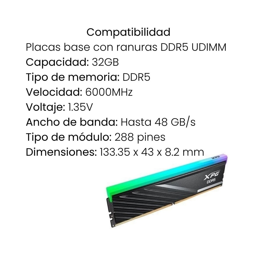 Memoria RAM XPG ADATA DDR5 32GB Lancer Blade RGB 6000MHz