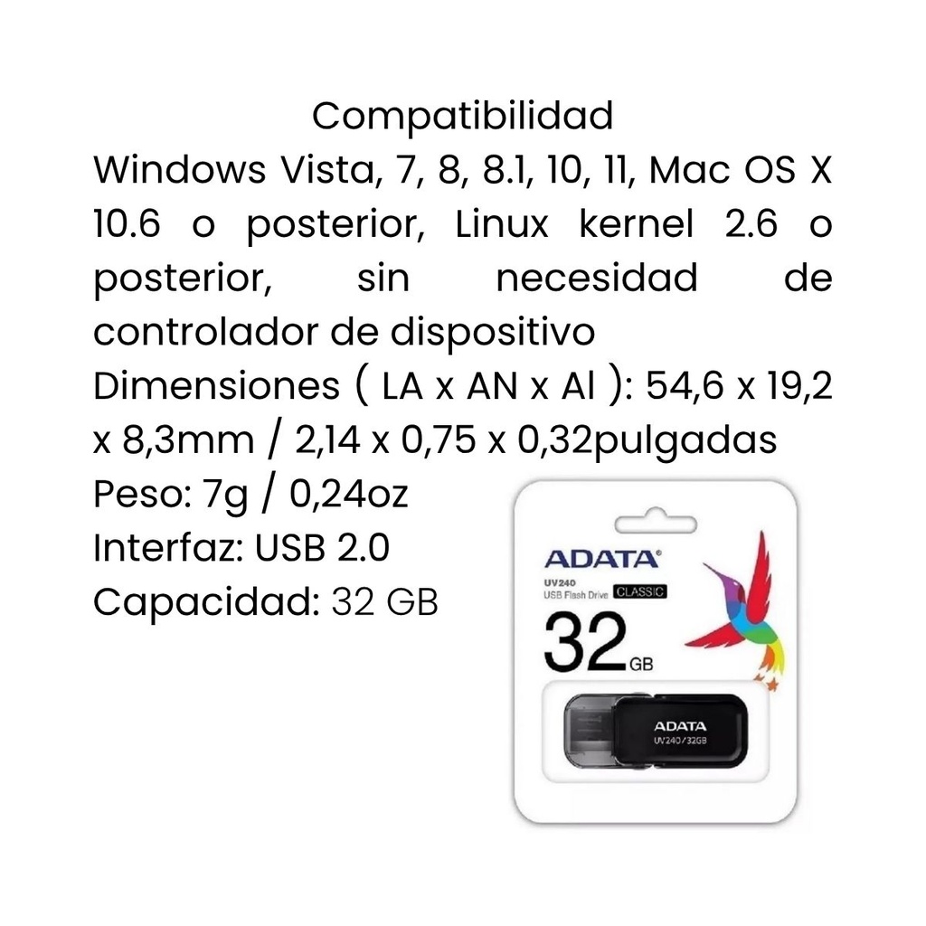 Memoria USB 2.0 ADATA AUV240 32GB Negro