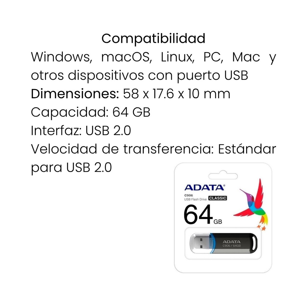 Memoria USB ADATA 2.0 64GB - Negro
