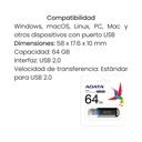 Memoria USB ADATA 2.0 64GB - Negro