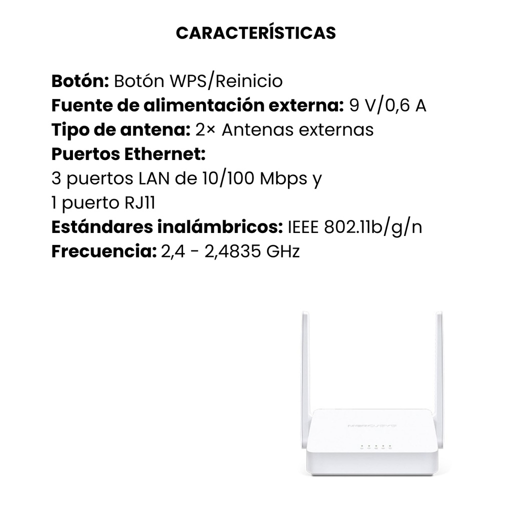 Módem Mercusys  router inalámbrico N ADSL2 + de 300 Mbps