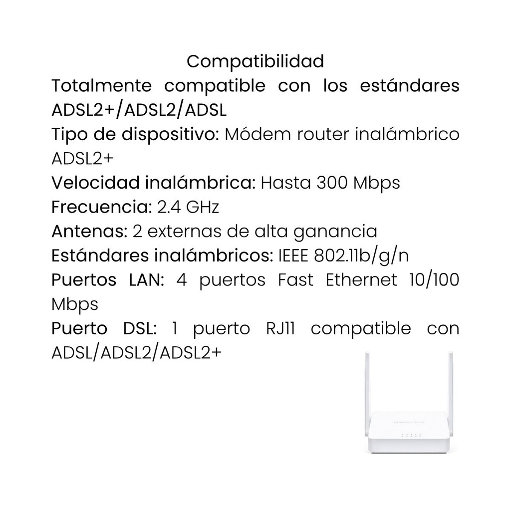 Módem Mercusys  router inalámbrico N ADSL2 + de 300 Mbps