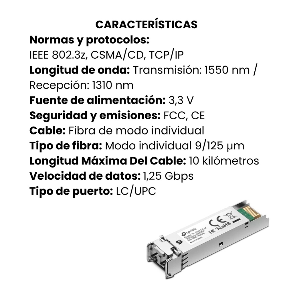 Transceivers Módulo SFP Bi-Direccional 1000Base-BX WDM