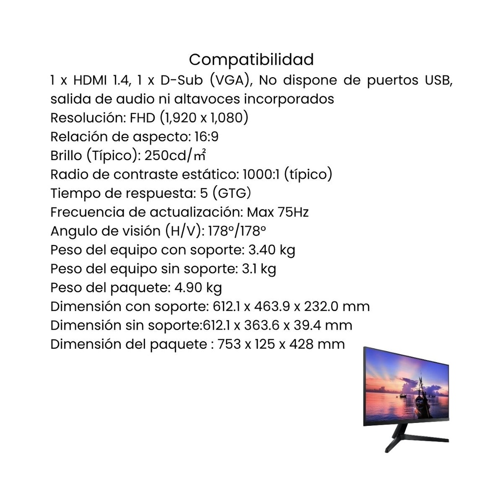 Monitor SAMSUNG 27 Pulgadas LED Panel IPS FHD - Negro