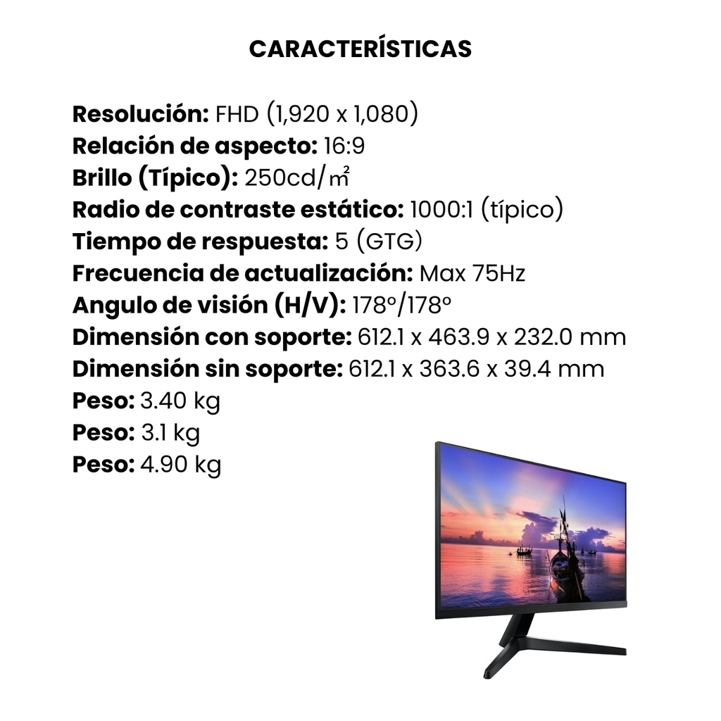 Monitor SAMSUNG 27 Pulgadas LED Panel IPS FHD - Negro