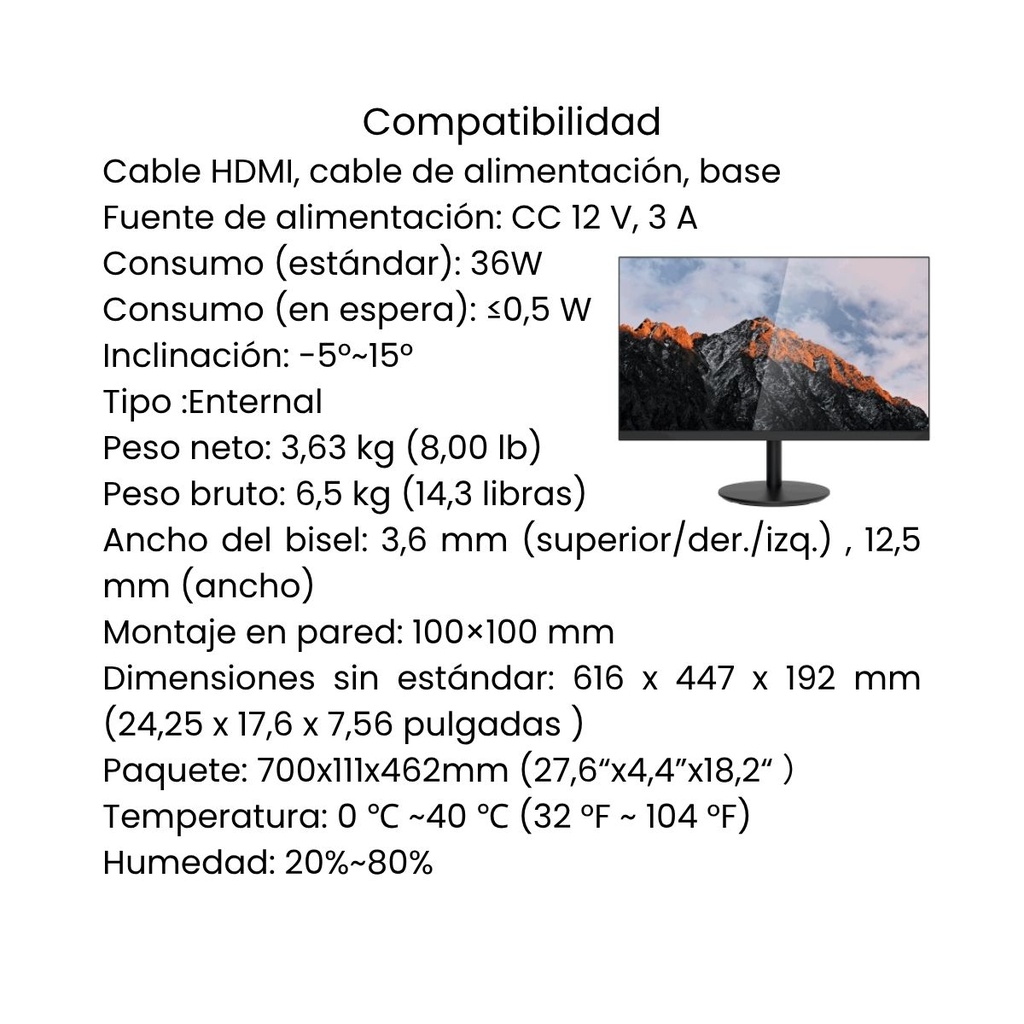 Monitor Dahua LED 27 Panel IPS 100Hz (8ms) FULL HD (1920×1080) 16:9, Interfaz HDMI×1,VGA×1 Negro