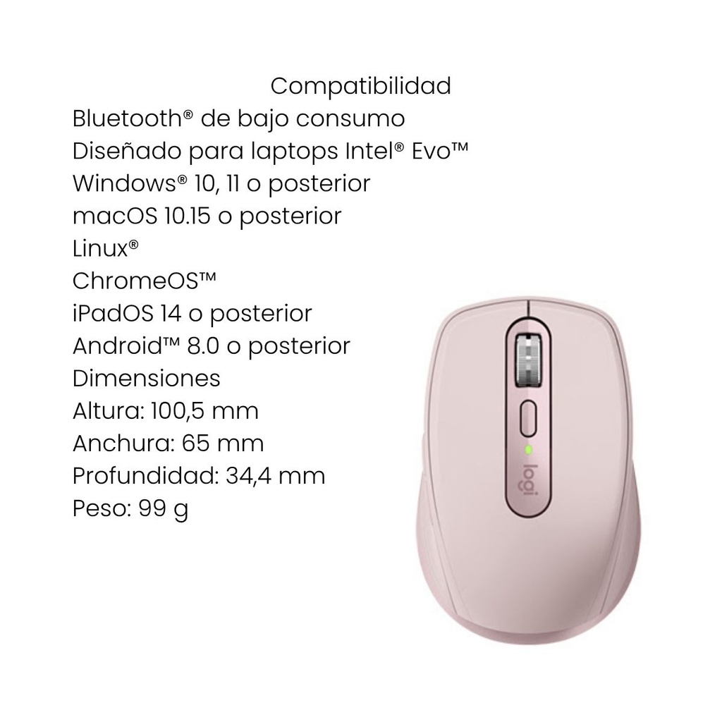 Mouse Logitech Rosado Anywhere 3S Inalámbrico 