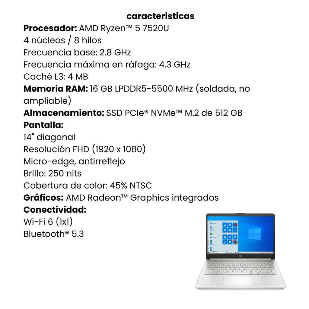 Computador Portátil HP 14" 16GB RAM 512GB SSD FreeDOS Plateado