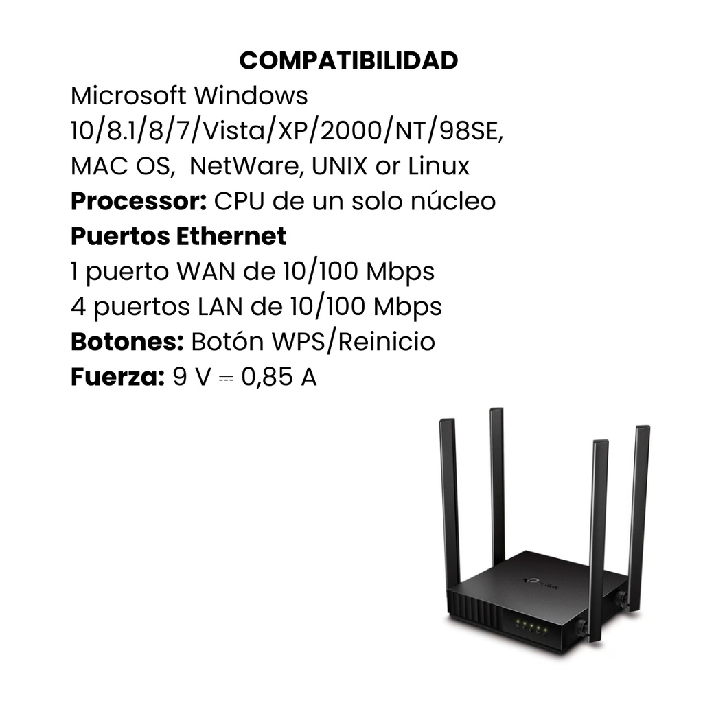 Router TPLINK Inalámbrico doble banda AC 1200
