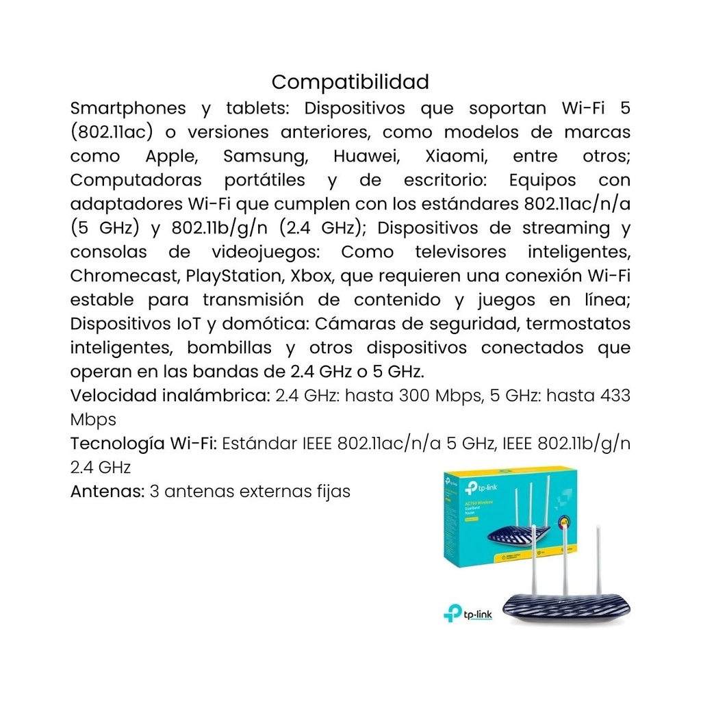 Router Archer TP-LINK Inalámbrico Doble Banda Ac750 Dual Band 3 Antenas Externas - Gris Oscuro