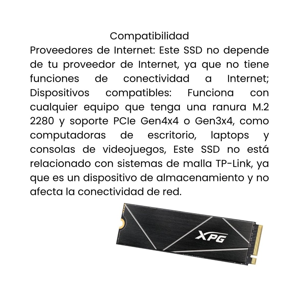 Unidad De estado Sólido XPG ADATA S70 Blade 4TB PCIe Gen4x4 M.2 2280 