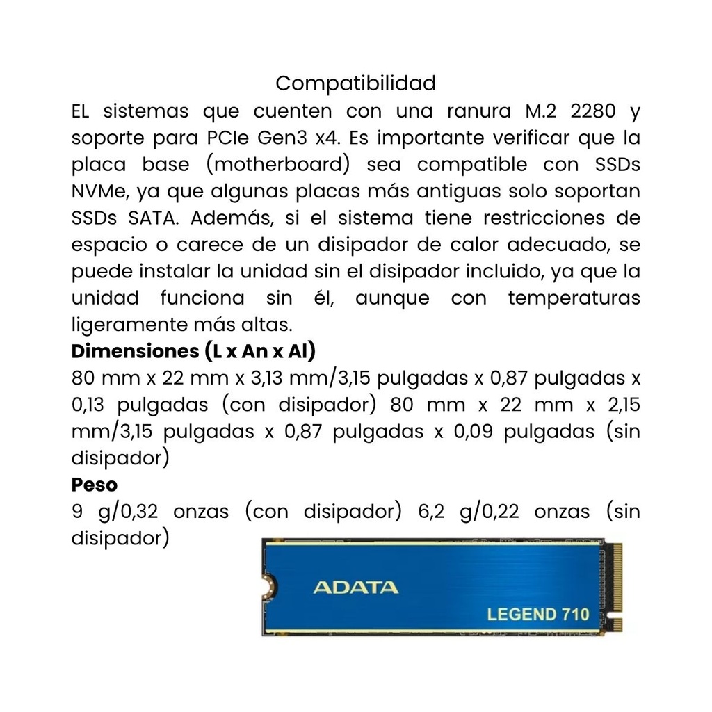 Unidad Estado Solido M.2 ADATA Legend 700 512GB