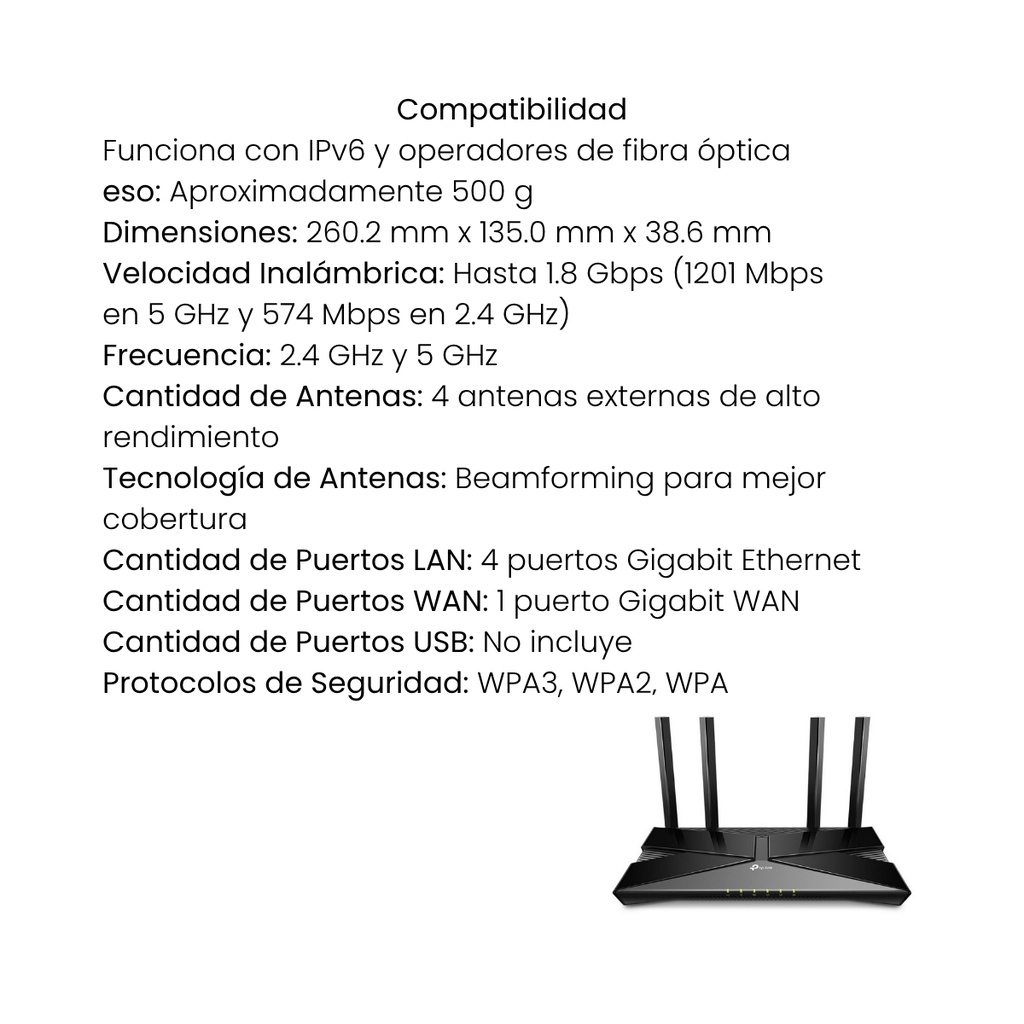 Router Inalámbrico TP-LINK Archer AX23 Wi-Fi 6 Dos Bandas Gigabit