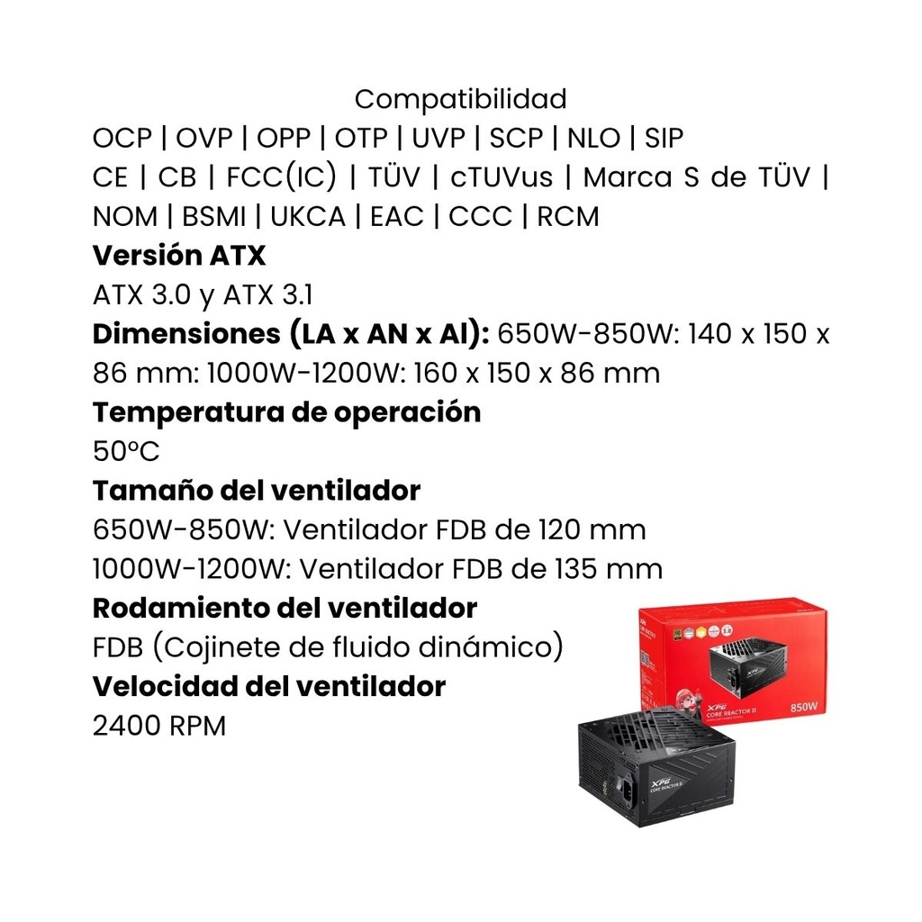 Fuente de poder para PC XPG CORE REACTOR II COREREACTORII850G-BKCUS negra 110V