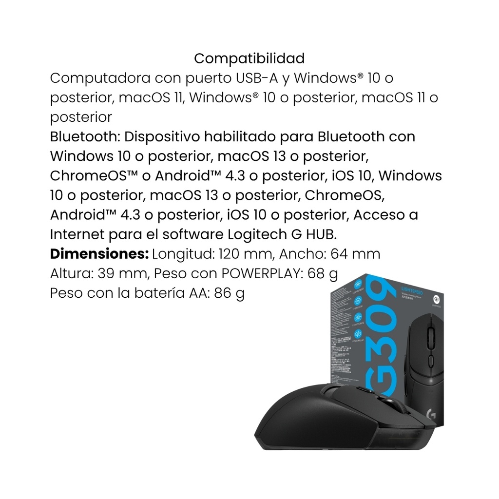 Mouse Gaming Logitech G309 de Alto Rendimiento Negro