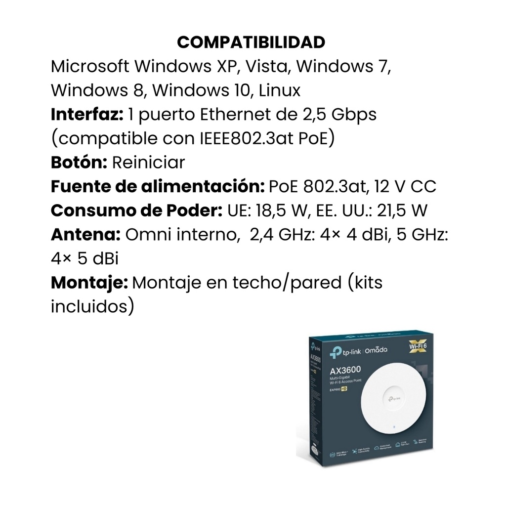 PUNTO DE ACCESO TP-LINK SMB AX3600 EAP660 HD DUAL BAND