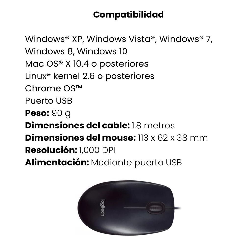 Mouse Alámbrico Logitech M90 USB Compatible Win Y Mac - Negro