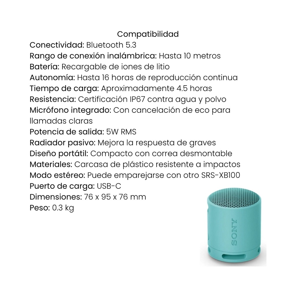 Parlante Inalámbrico Portátil Sony SRS-XB100