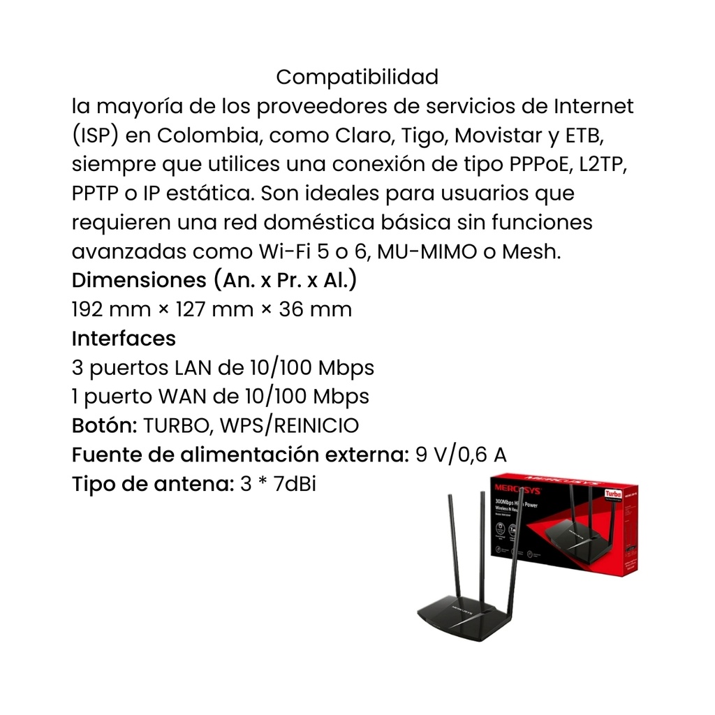 Router Mercusys TPLINK 300mbps - Negro