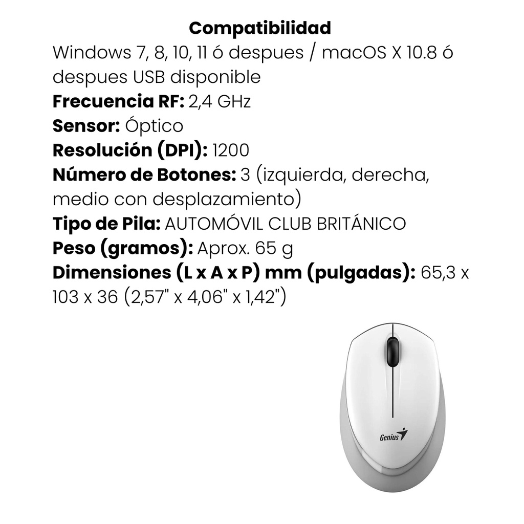 Mouse Genius Inlambrico NX-7009 BLANCO