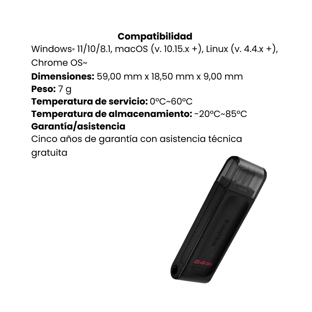 Memoria USB Kingston Datatraveler 70 Negro