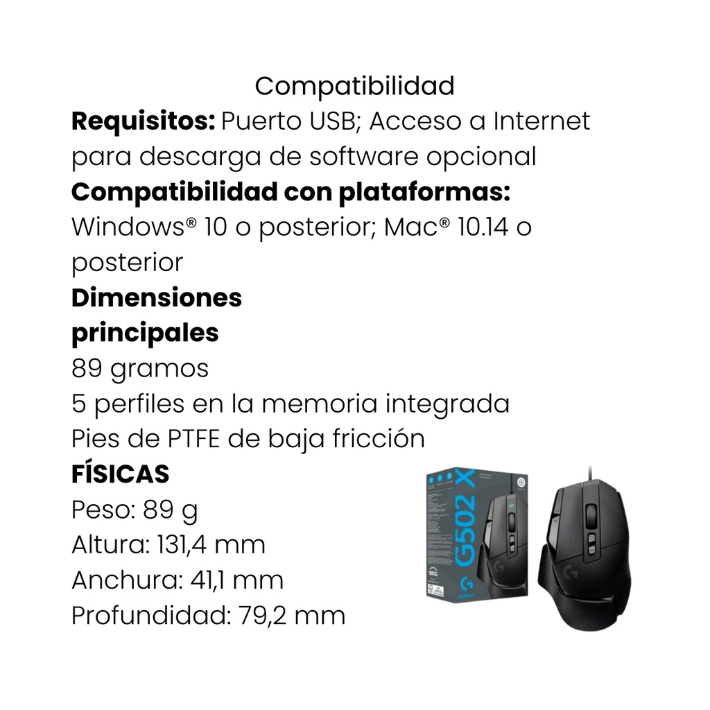 MOUSE Gaming Logitech G502 X Negro