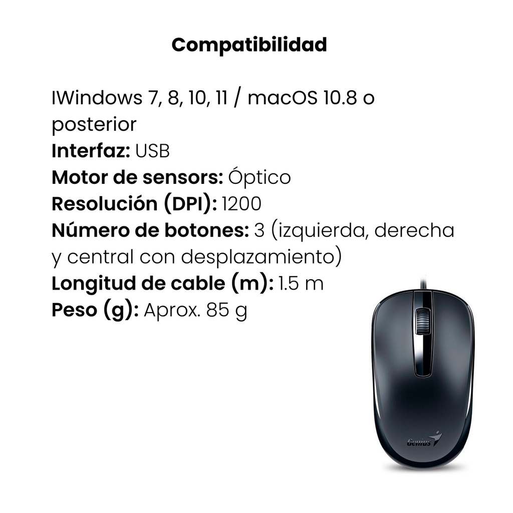 Mouse Genius Dx-120 USB Alámbrico Negro