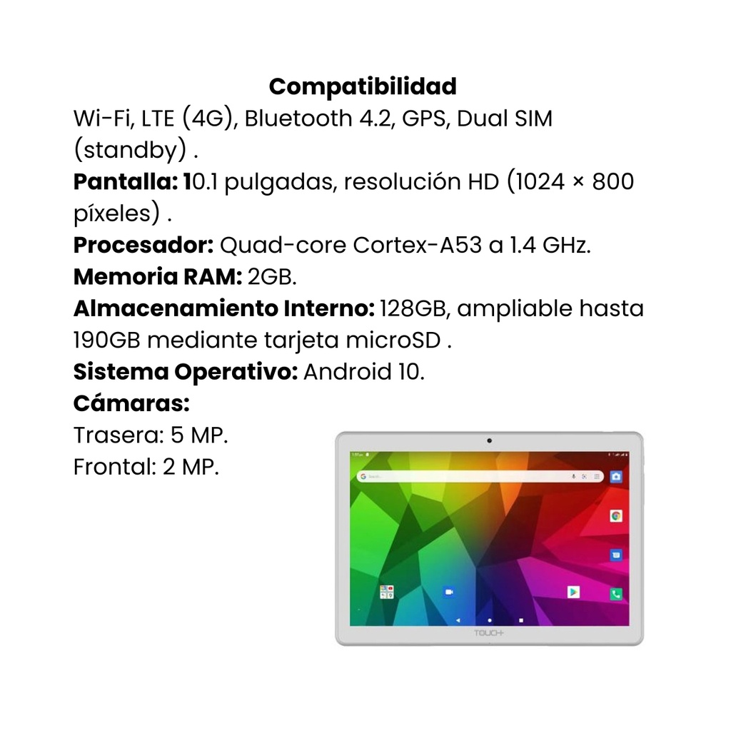 Tableta Touch 1100AS 10 Pulgadas 2GB 128GB Dorado