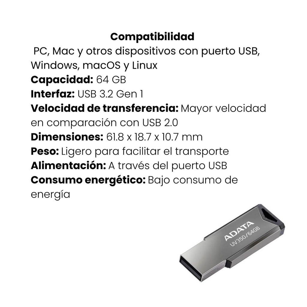 Memoria USB ADATA 64GB - Plata