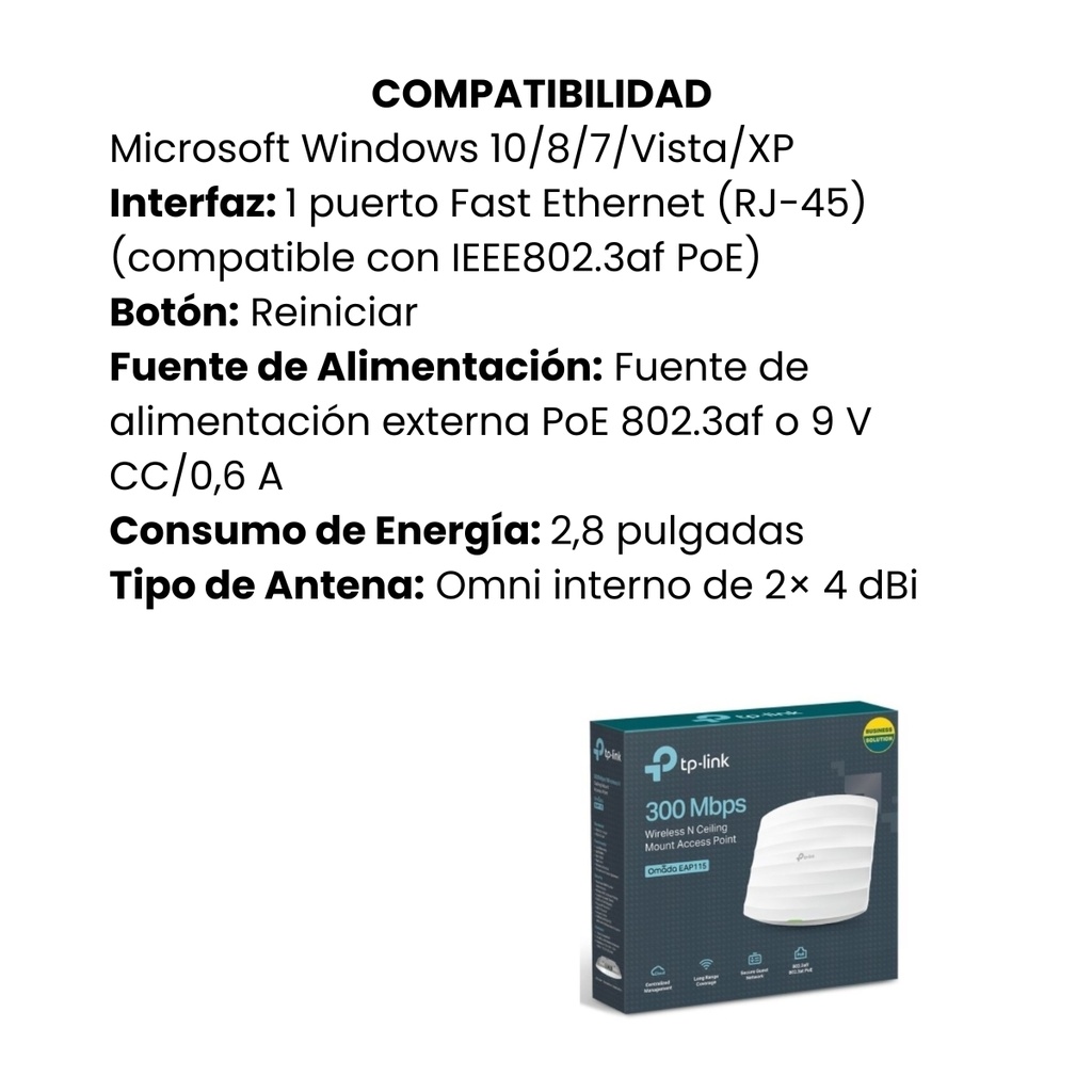 Punto de Acceso de Montaje en Techo Inalámbrico de 300Mbps - Blanco