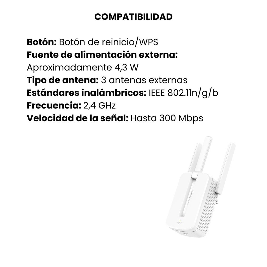 Extensor de Rango MERCUSYS Wifi 300Mbps - Blanco