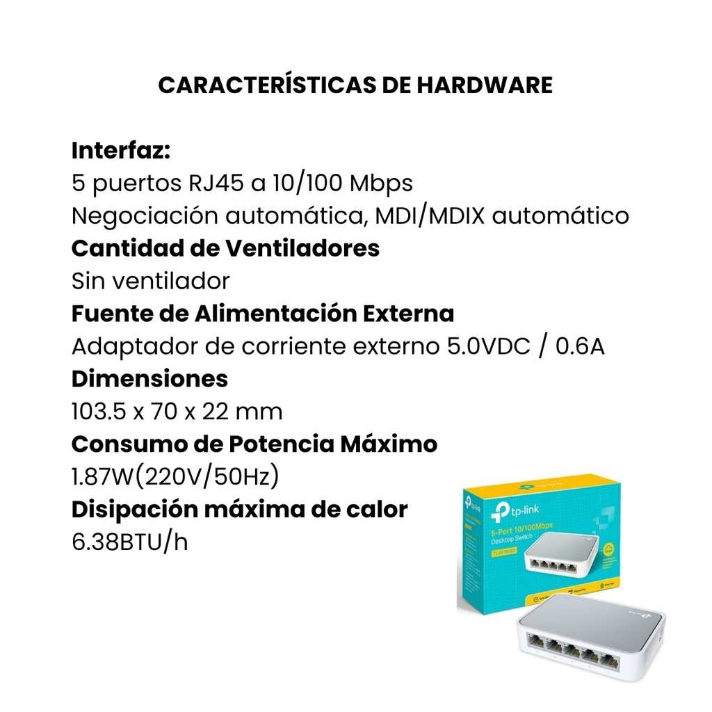 Switch de Sobremesa TPLINK con 5 Puertos a 10/100 Mbps - Blanco