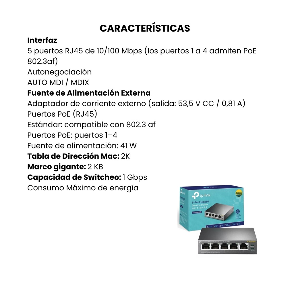Switch de escritorio de 5 puertos TL-SF1005LP