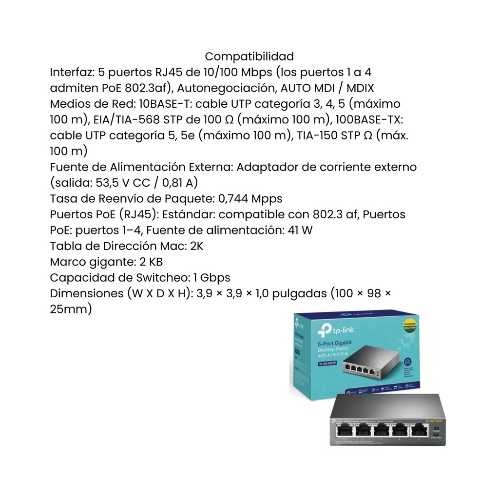 Switch de escritorio de 5 puertos TL-SF1005LP