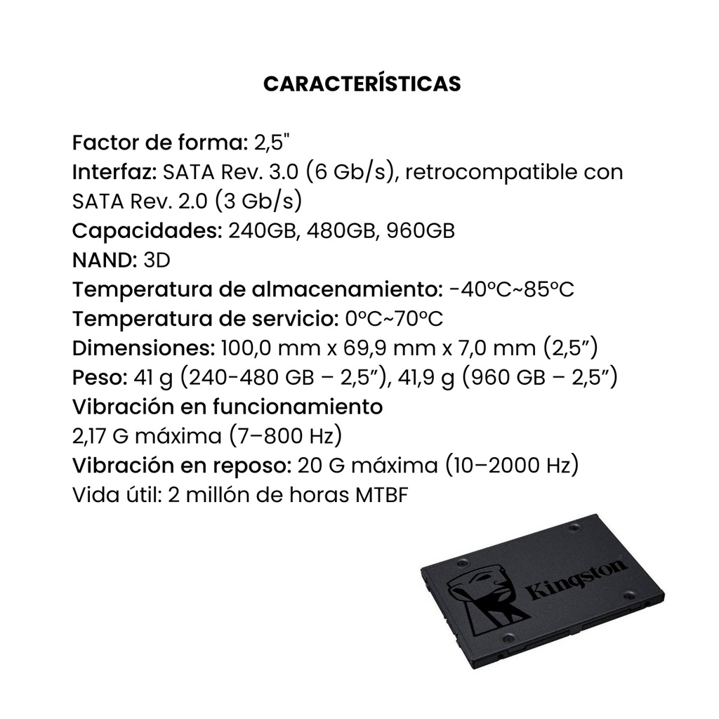 UNIDAD DE ESTADO SOLIDO SSD KINGSTON A400 480GB 2.5 - NEGRO