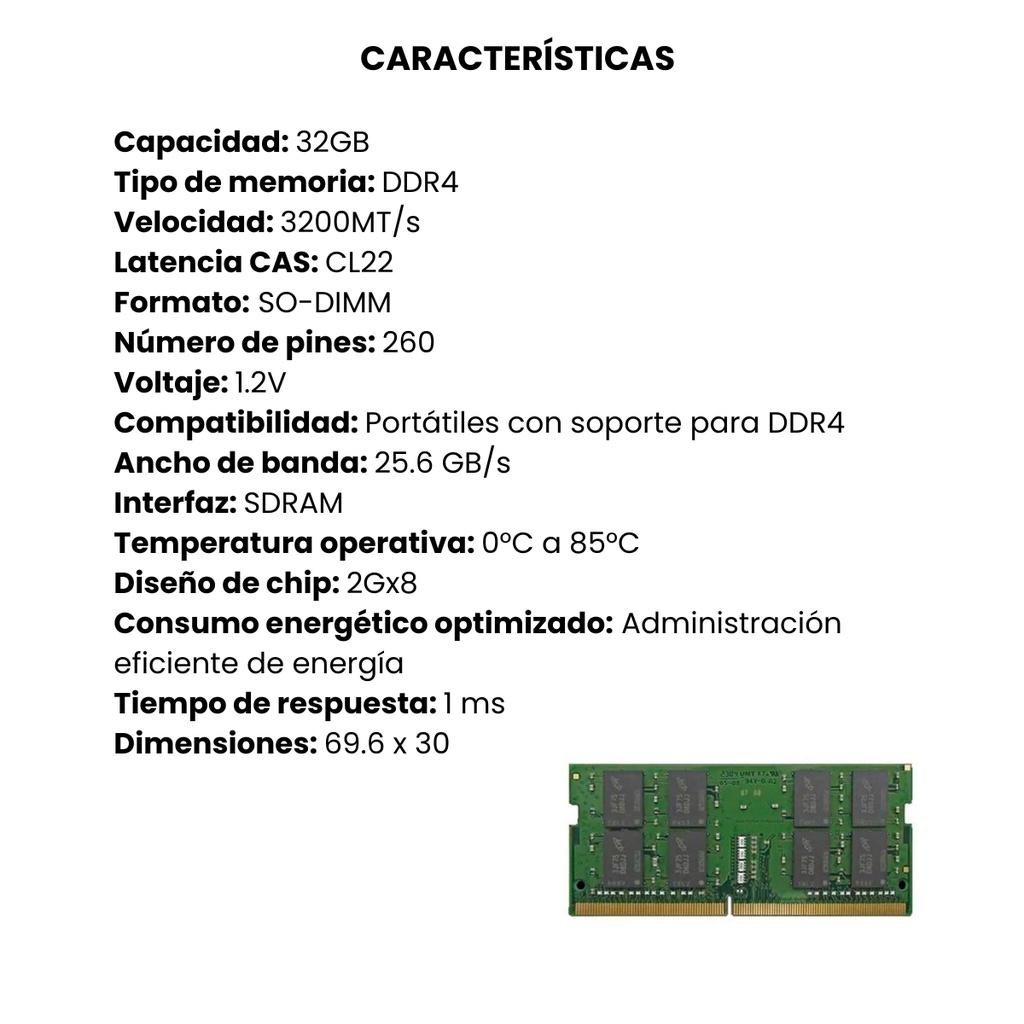 Memoria RAM Para Portátil KINGSTON 32GB DDR4 3200MT/s