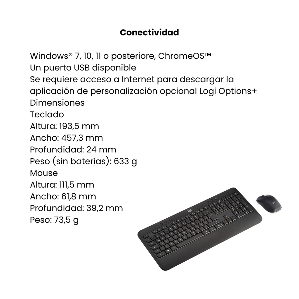 Teclado + Mouse LOGITECH MK540 Inalámbrico USB Español Negro
