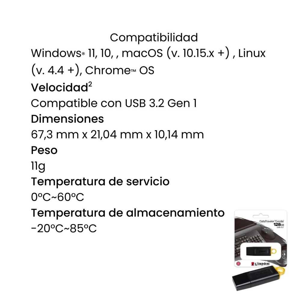Memoria USB 3.2 Kingston 128GB  Gen1 Datatraveler Exodia (Negro + Amarillo)