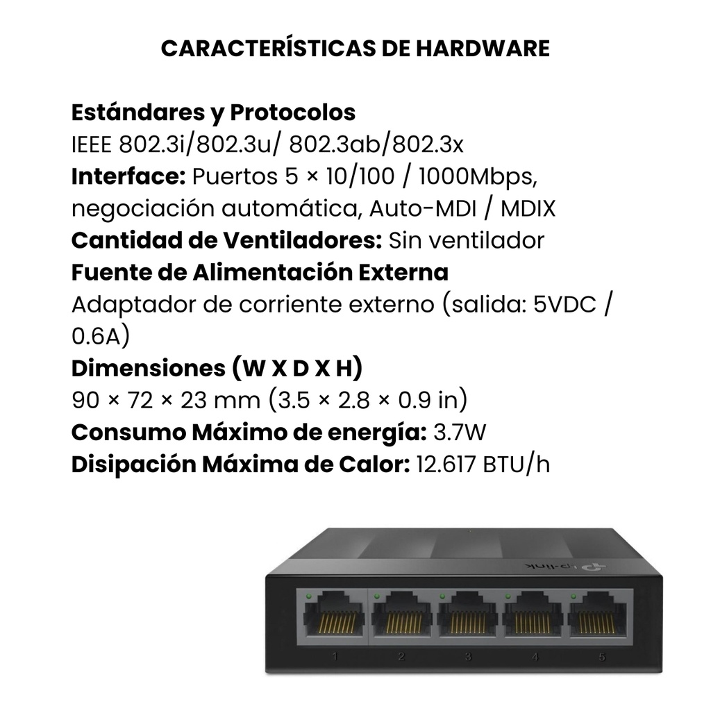 Switch TPLINK Gigabit de escritorio de 5 puertos, 10/100 /1000