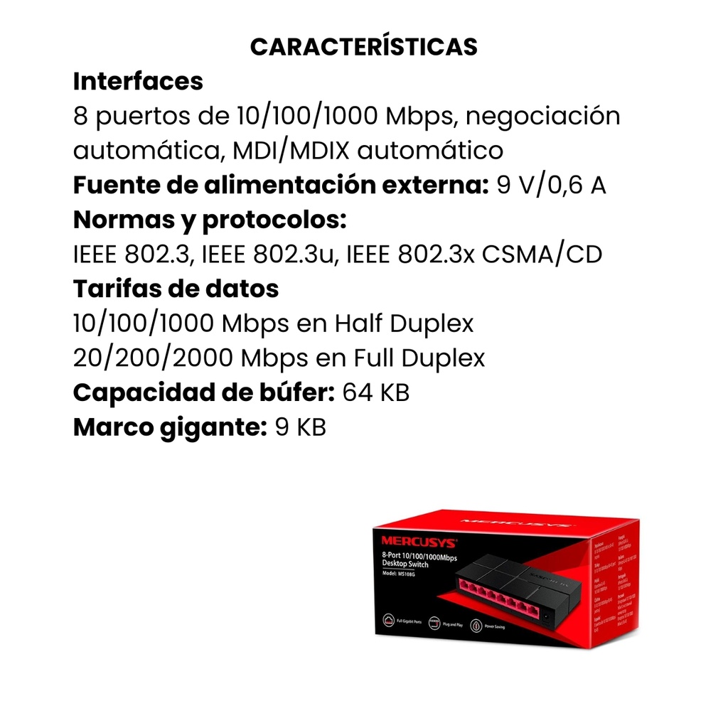 Switch MERCUSYS de Escritorio de 8 Puertos Gigabit, Caja Plástica